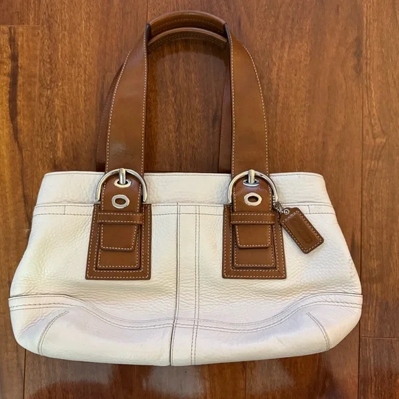 Vintage Y2K Coach Soho Pebbled Leather Small Hand Bag Cream Brown Purse F12302 - Picture 1 of 16